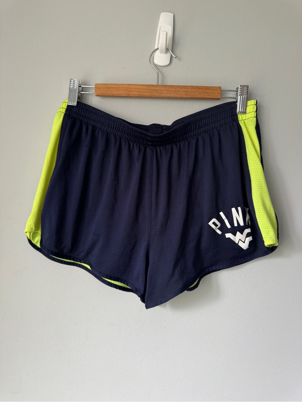 PINK Victoria's Secret Navy with Neon Yellow Trim Athletic Shorts